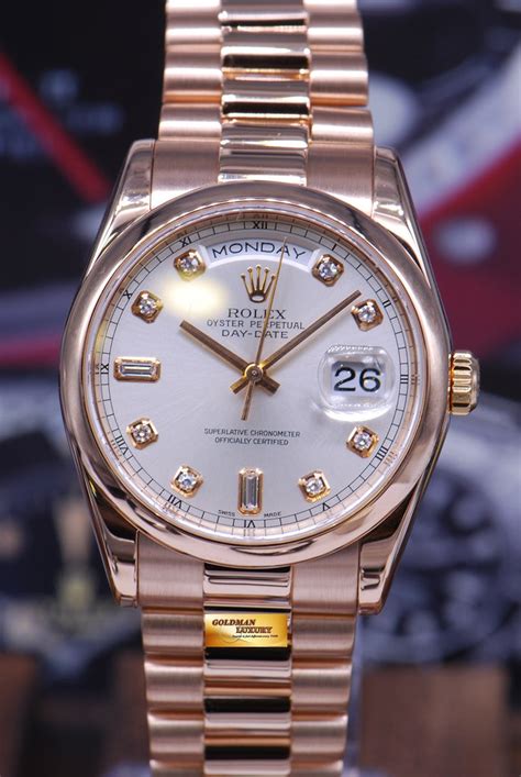 rolex oyster perpetual day date rose gold|rolex day date president price.